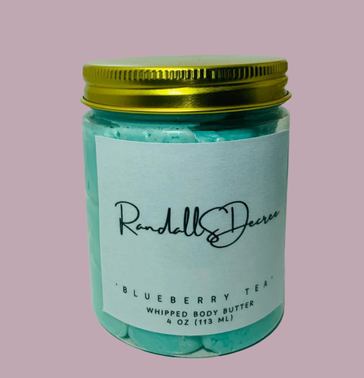 “Blueberry Bliss Whipped Body Butter Lotion in a jar, showcasing its creamy texture, enriched with antioxidant-rich blueberry tea for deep hydration and nourishment.”